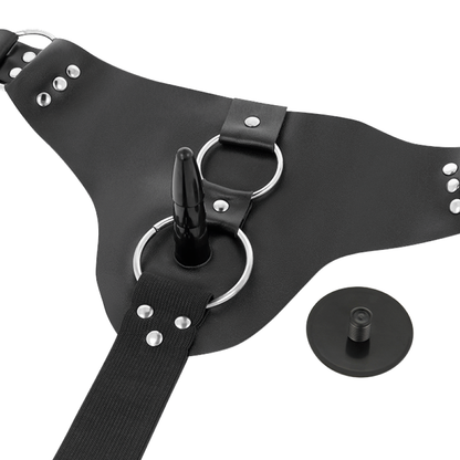 Arnés Murdock de HARNESS ATTRACTION con correas ajustables de 19.8 y 15 cm, ancho de 4 cm, en color negro.