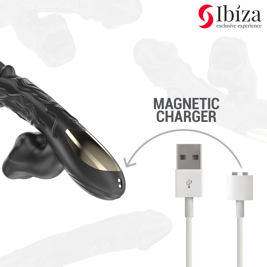 Vibrador y estimulador de clítoris Ibiza Technology con efecto mordedor y rotación, diseñado para placer y estimulación.