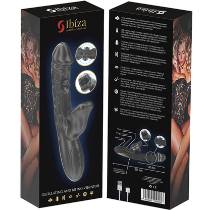 Vibrador y estimulador de clítoris Ibiza Technology con efecto mordedor y rotación, en colores vibrantes y diseño ergonómico.
