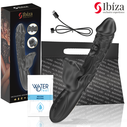 Vibrador y estimulador de clítoris IBIZA Technology con efecto mordedor y rotación, diseño compacto y ergonómico.