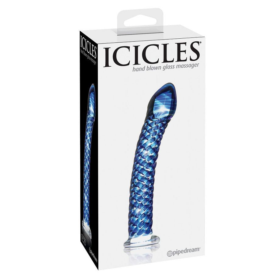 Clear glass massage wand ICICLES N. 29 with smooth curves and a sleek design, perfect for relaxation and pleasure.
