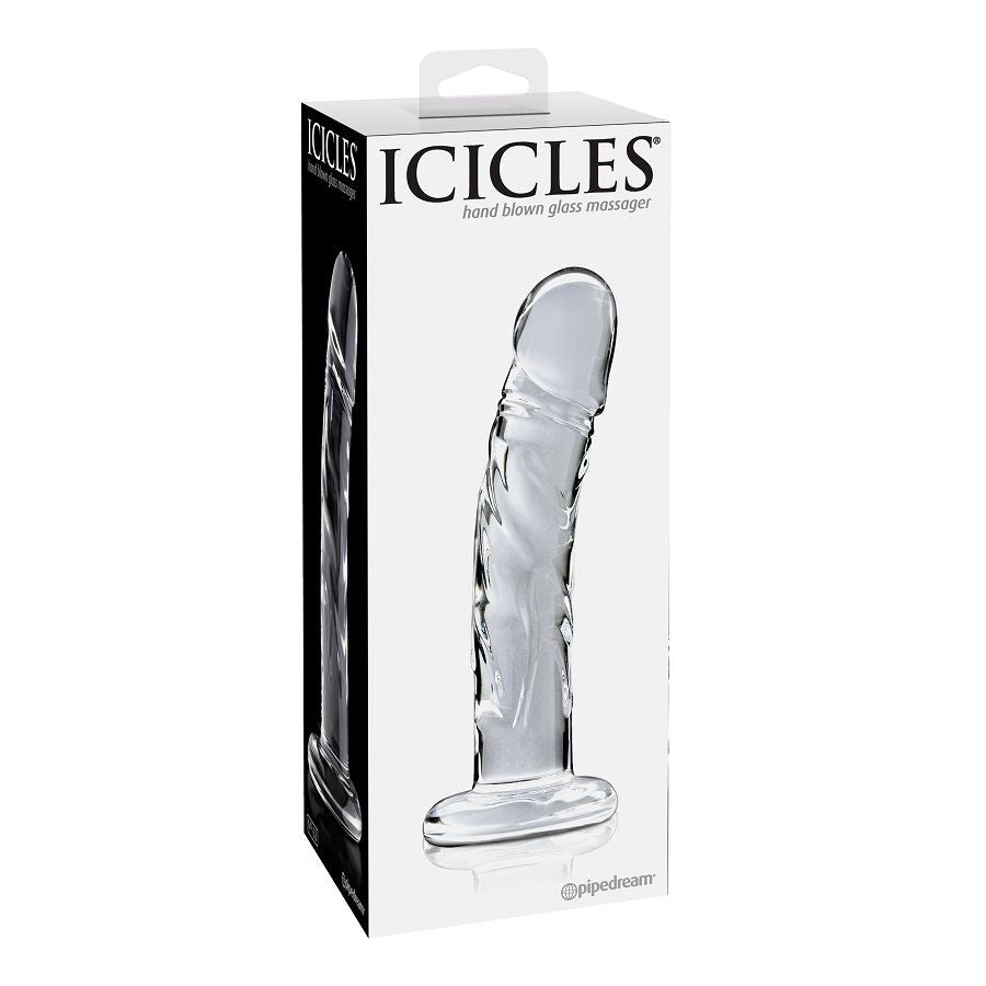 Clear glass massage wand ICICLES N. 62 with sleek design and smooth surface, perfect for relaxation and sensory pleasure.