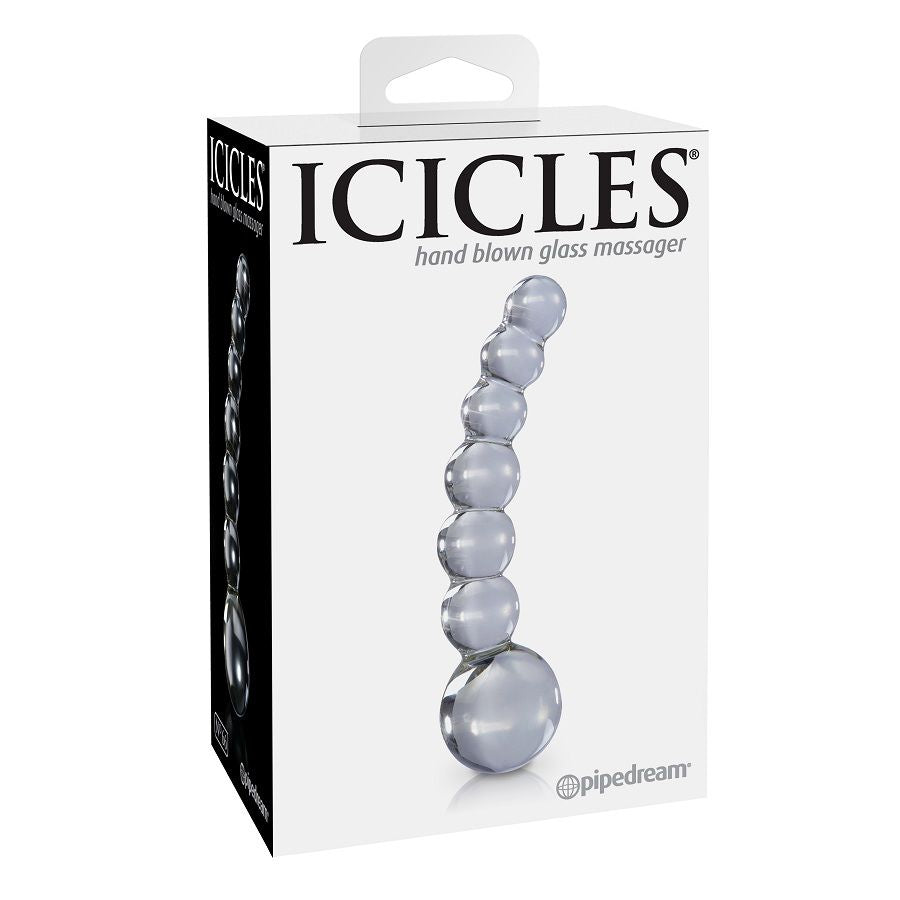 Transparent ICICLES N. 66 massager with smooth curves and sleek design, ideal for sensual relaxation and pleasure.