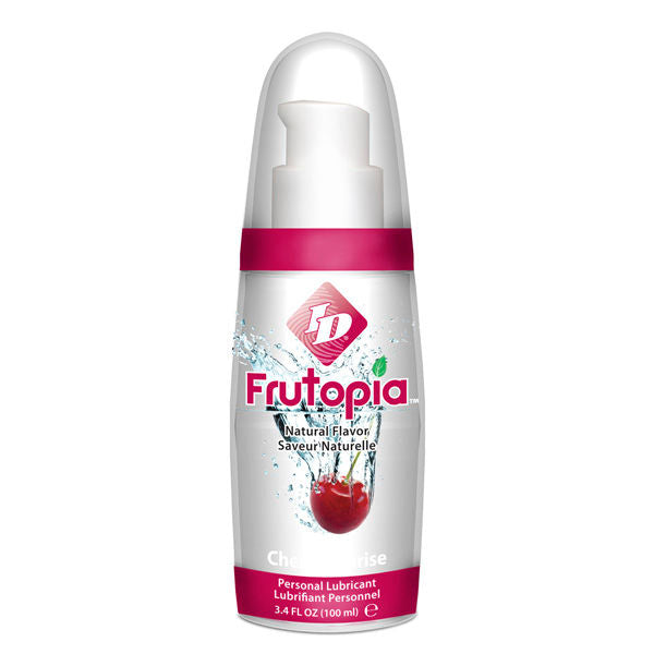 ID FRUTOPIA cherry-flavored 100ml bottle with vibrant red liquid and a sleek design on a white background.