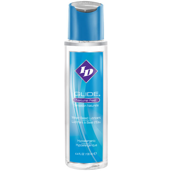 ID GLIDE water-based lubricant 130 ml bottle with a sleek design, suitable for enhancing intimacy.
