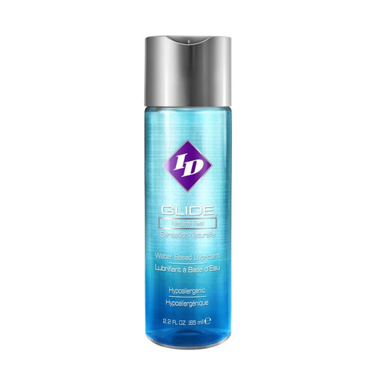 Lubricante ID GLIDE a base de agua en botella de 65 ml, ideal para uso íntimo y cómodo.