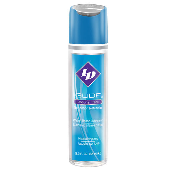 Lubricante ID GLIDE a base de agua de 65 ml, botella con tapa, para uso íntimo y suave en la piel.