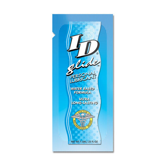 Lubricante ID GLIDE a base de agua en monodosis de 7.5 ml, ideal para mayor comodidad y lubricación suave.