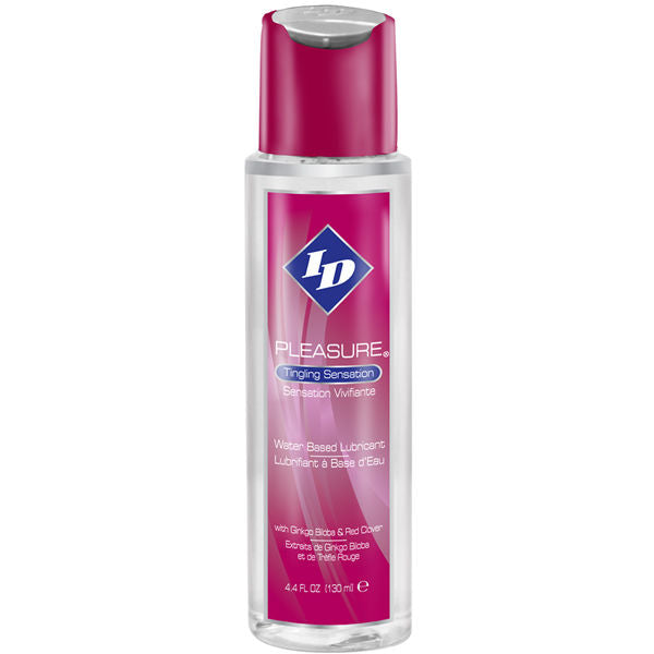 Lubricante excitante ID PLEASURE en envase de 130 ml, con textura suave y visibilidad del frasco en la imagen.