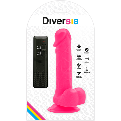 DIVERSIA - DILDO REALÍSTICO FLEXIBLE CON VIBRACIÓN ROSA 20.5 CM -O- 4.2 CM
