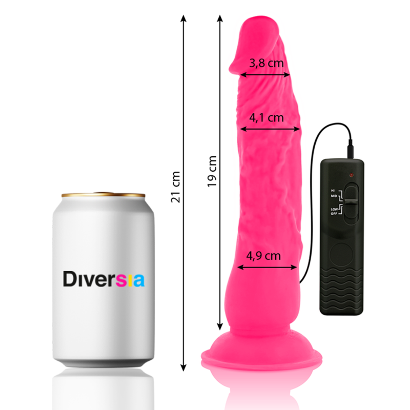 DIVERSIA - DILDO REALÍSTICO FLEXIBLE CON VIBRACIÓN ROSA 21 CM -O- 4.9 CM