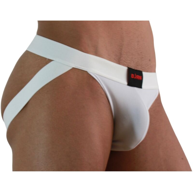 Ropa interior BURN 007 Jock Lycra blanco en tamaño S, con diseño ajustado y material elástico para comodidad.