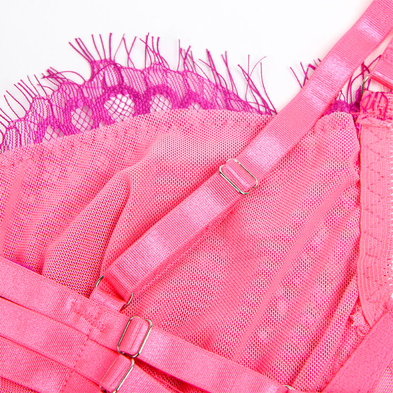 SUBBLIME - 955359 SET SUJETADOR CON ENCAJE Y LIGUEROS ROSA Y MORADO S/M