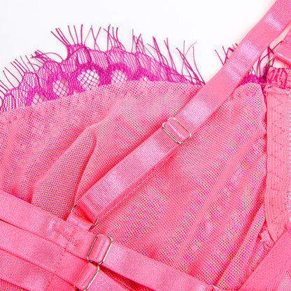 SUBBLIME - 955359 SET SUJETADOR CON ENCAJE Y LIGUEROS ROSA Y MORADO S/M