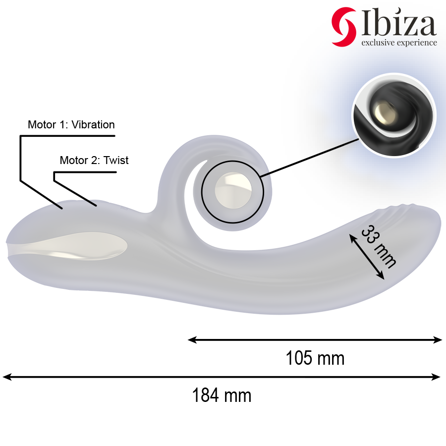 IBIZA - VIBRADOR TWISTER CON ESTIMULADOR CURVE Y VIBRO-ROTACIÓN