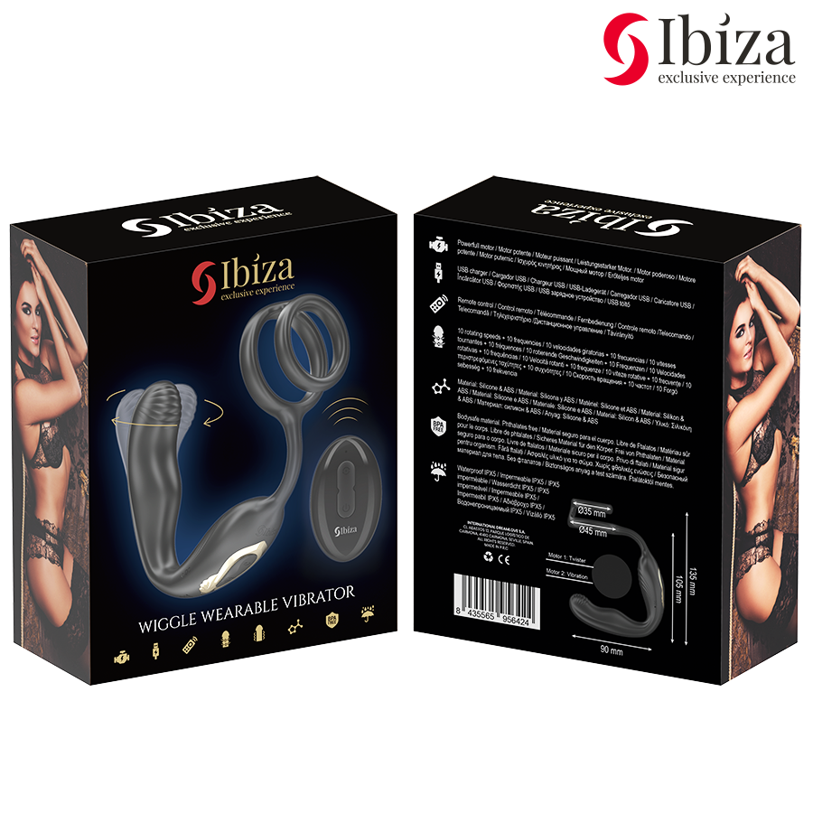 IBIZA - WIGGLE PLUG ANAL ROTADOR CONTROL REMOTO CON VIBRO-PERINEO Y ANILLAS POTENCIADORAS DE PENE