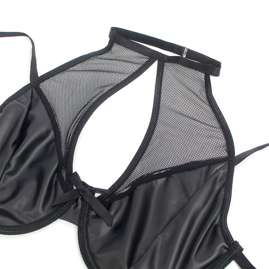 SUBBLIME - 957582 CONJUNTO SUJETADOR Y FALDA DE CUERO NEGRO S/M