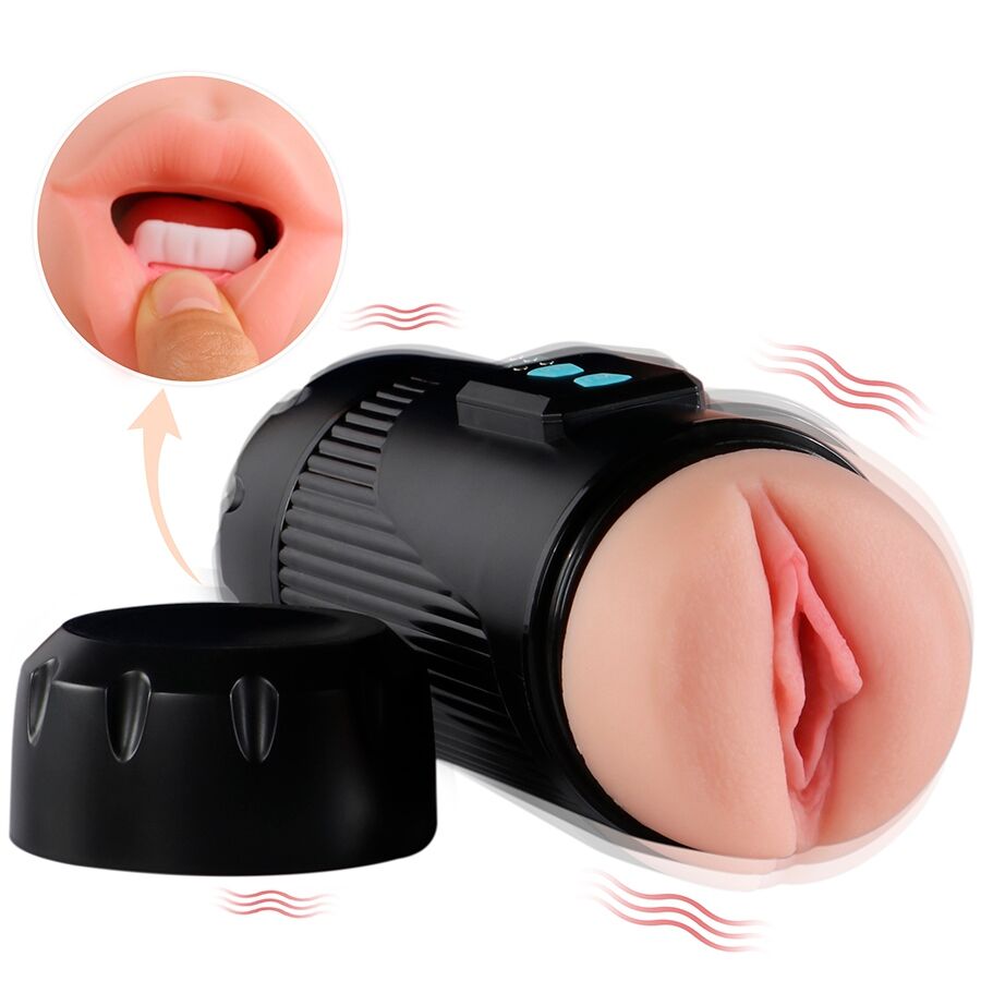 SHEQU - KAY MASTURBADOR DOBLE CON VIBRACIÓN DUAL BOCA Y VAGINA