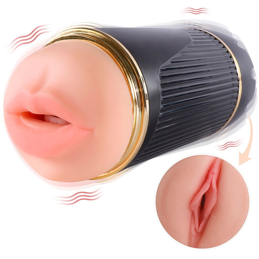 SHEQU - KAY MASTURBADOR DOBLE CON VIBRACIÓN DUAL BOCA Y VAGINA