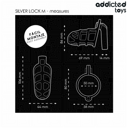ADDICTED TOYS LOCKED - SILVER LOCK JAULA PARA PENE DE METAL TALLA M