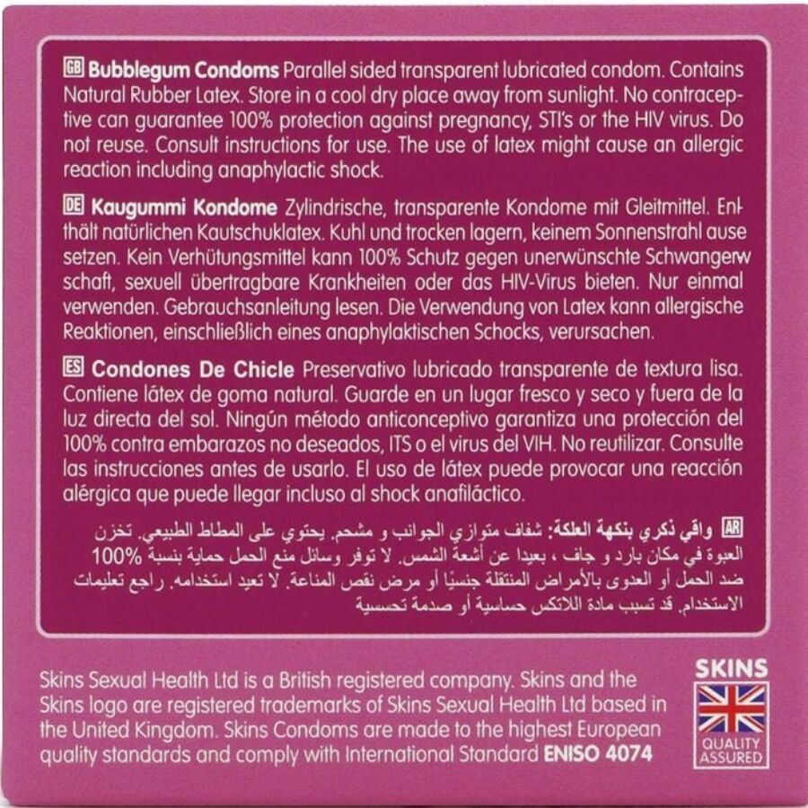 SKINS - PRESERVATIVOS PREMIUM SABOR CHICLE PACK 4