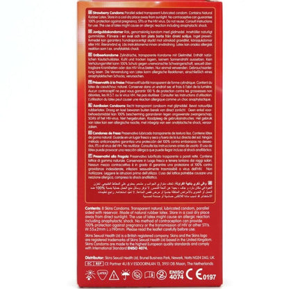 SKINS - PRESERVATIVOS PREMIUM SABOR FRESA PACK 8