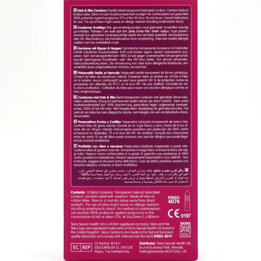 SKINS - DOTS & RIBS PRESERVATIVOS PREMIUM PACK 16