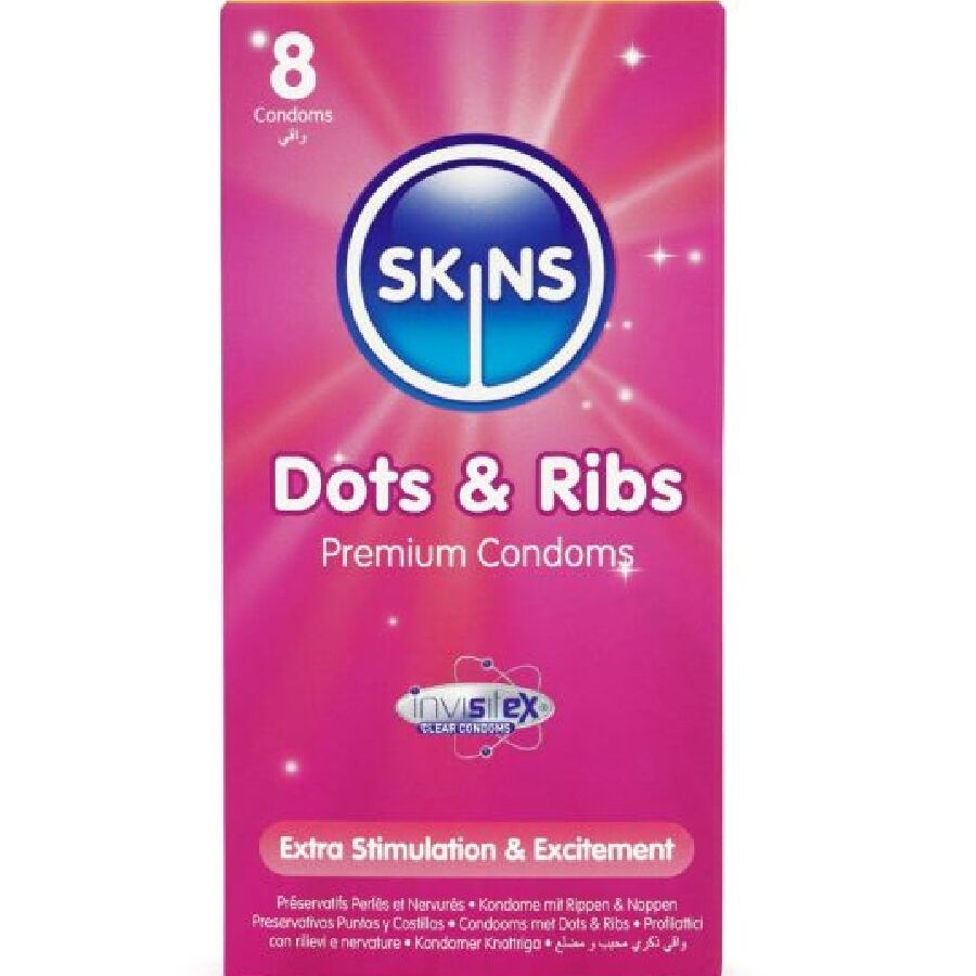 SKINS - DOTS & RIBS PRESERVATIVOS PREMIUM PACK 8
