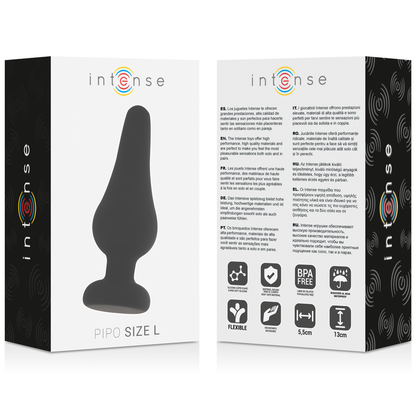Plug anal de silicona negro INTENSE ANAL TOYS, tamaño L, de 13 cm, con forma de pipa, para uso anal seguro y cómodo.