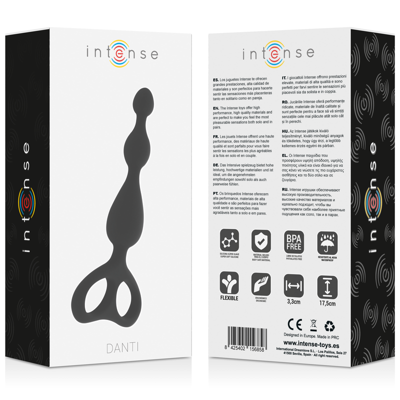 Vibrador anal negro de la marca INTENSE ANAL TOYS, con diseño erótico y textura suave para placer anal.