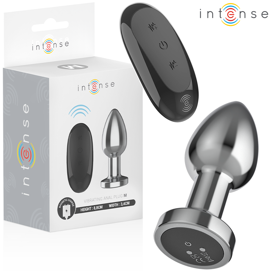Plug anal metálico INTENSE con 10 vibraciones y control remoto, tamaño M, de la marca INTENSE ANAL TOYS.