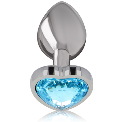 Plug anal de metal en forma de corazón azul de la marca INTENSE ANAL TOYS, tamaño M, para uso anal seguro y cómodo.