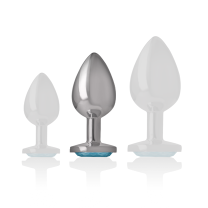 Plug anal de metal con forma de corazón azul de la marca INTENSE ANAL TOYS, tamaño M, superficie lisa y elegante.