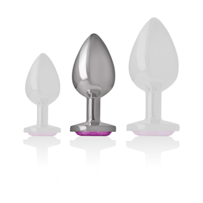 Plug anal de metal con forma de corazón rosa de tamaño M de la marca INTENSE ANAL TOYS en acabado aluminio.