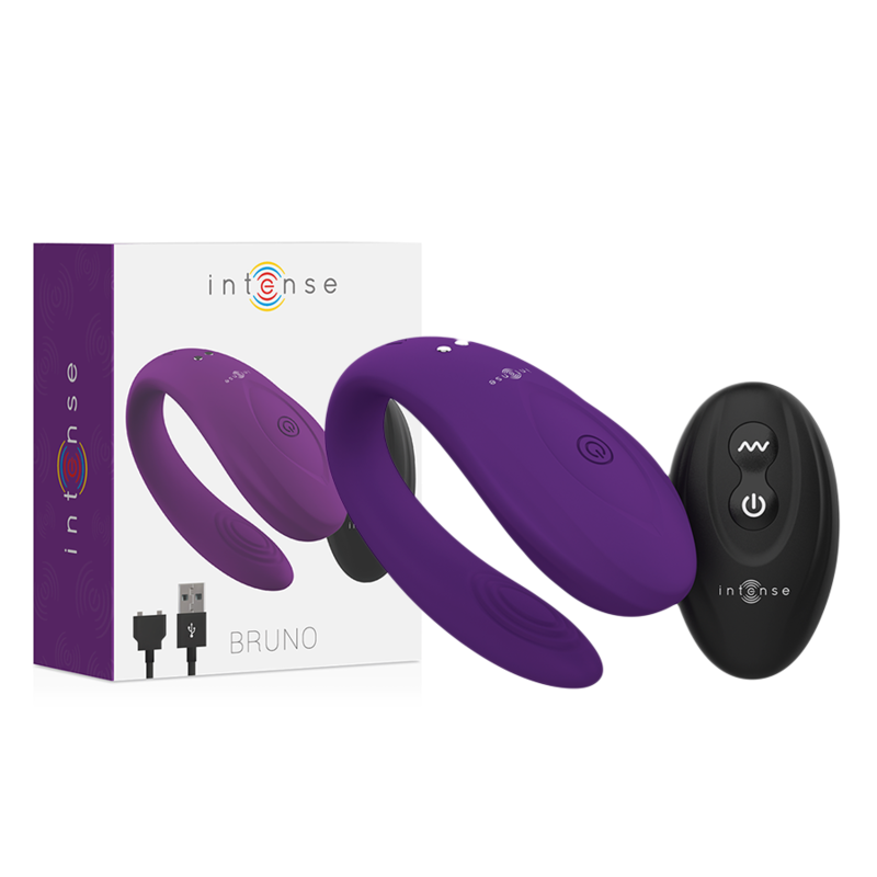 Vibrador doble de pareja Intense Bruno Partner en color lila, con diseño ergonómico y texturizado para placer compartido.