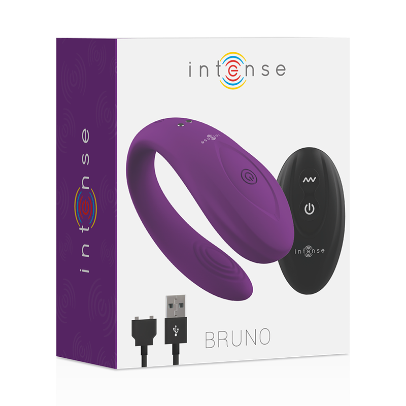 Vibrador doble para parejas INTENSE Bruno Partner en color lila, con diseño ergonómico y texturizado para placer compartido.