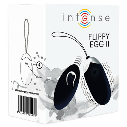 Huevo recargable Flippy II negro de INTENSE COUPLES TOYS con control remoto, diseñado para placer íntimo y diversión en pareja.