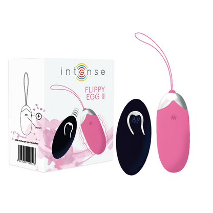 Vibrador recargable Flippy II en color rosa de la marca INTENSE COUPLES TOYS, con control remoto y diseño ergonómico.