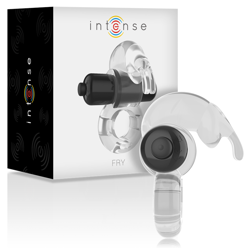 Anillo vibrador transparente INTENSE de la marca INTENSE COUPLES TOYS, diseñado para estimulación y placer en pareja.