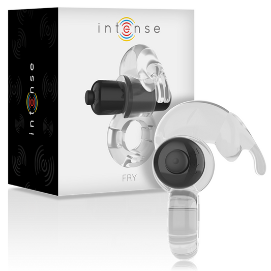 Anillo vibrador transparente INTENSE de la marca INTENSE COUPLES TOYS, diseñado para estimulación y placer en pareja.
