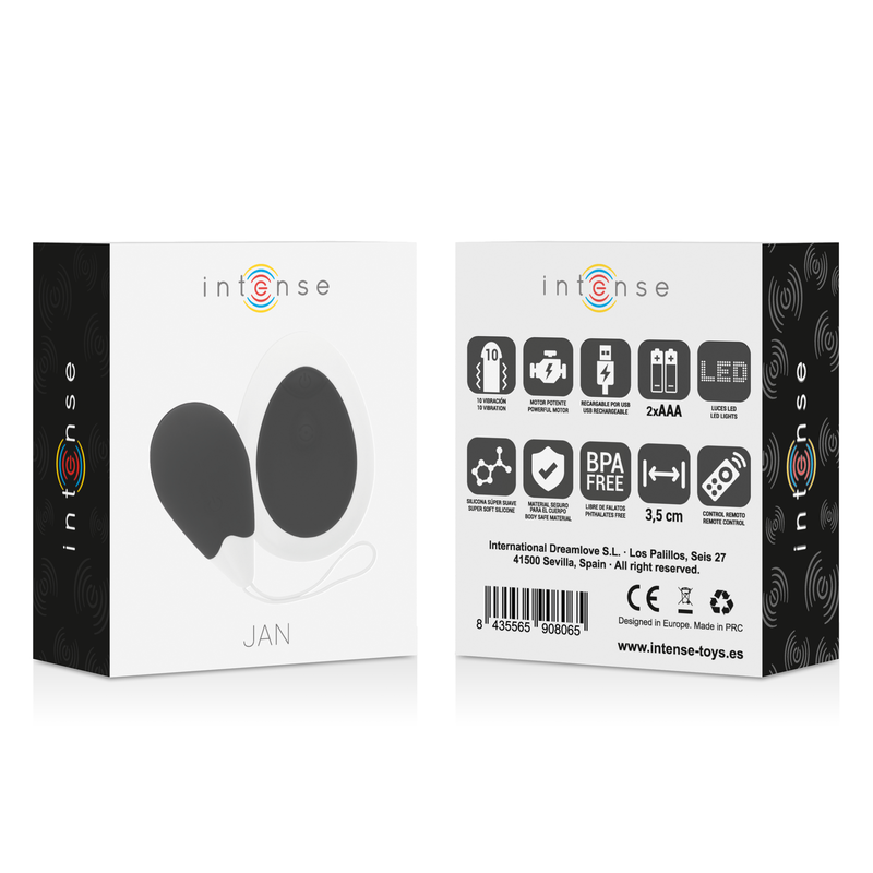 Vibrador Jan Huevo negro de la marca INTENSE COUPLES TOYS con control remoto para placer íntimo.