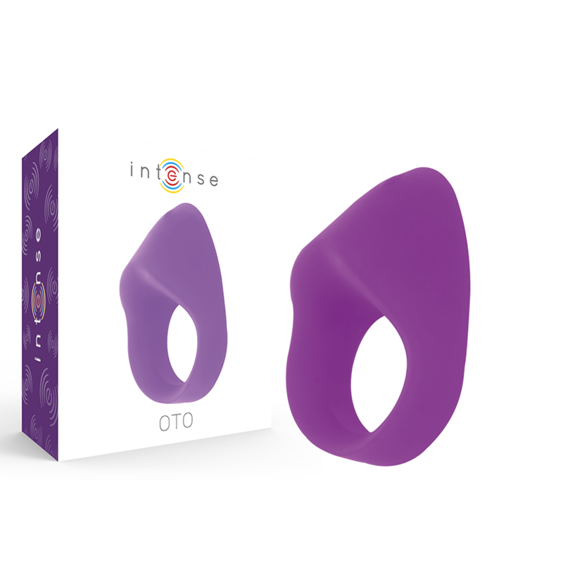 Anillo vibrador recargable INTENSE en color lila, diseñado para parejas, con textura y control de intensidad visible en la imagen.
