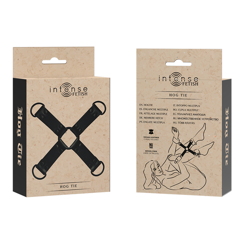 Enganche múltiple para manos y pies de cuero vegano de la marca INTENSE FETISH, con hebillas ajustables y diseño resistente.