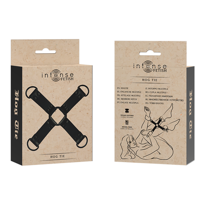 Enganche múltiple para manos y pies de cuero vegano de la marca INTENSE FETISH, con hebillas ajustables y diseño resistente.