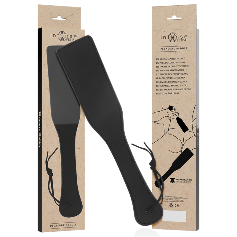 Pala de cuero vegano INTENSE FETISH, herramienta de juego erótico con asa robusta y superficie lisa para uso íntimo.