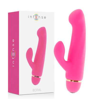 Vibrador rosa INTENSE FUN BORAL de 20 velocidades, hecho de silicona suave y flexible para placer íntimo.