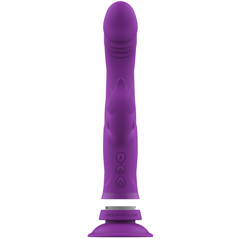 Vibrador rabbit de silicona morada con triple motor de la marca INTENSE FUN, diseñado para estimulación dual y placer intenso.