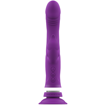 Vibrador rabbit de silicona morada con triple motor de la marca INTENSE FUN, diseñado para estimulación dual y placer intenso.