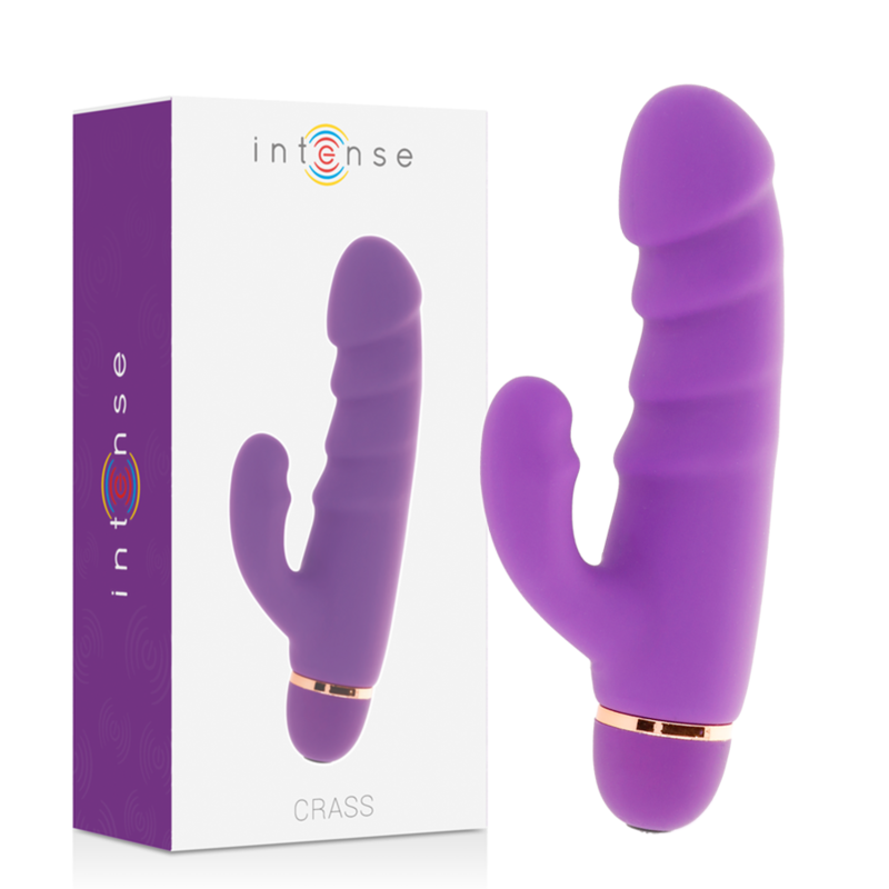 Vibrador de silicona lila INTENSE CRASS 20 velocidades, diseñado para placer y comodidad, con múltiples funciones.