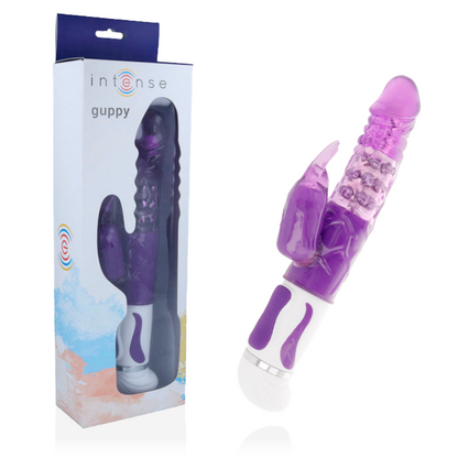 Vibrador rotador lila INTENSE GUPPY de la marca INTENSE FUN, con diseño compacto y detalles en color morado.